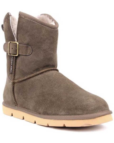 Superlamb Women's Argali Buckle Suede Leather Casual Pull On Boots - Round Toe, Taupe, hi-res