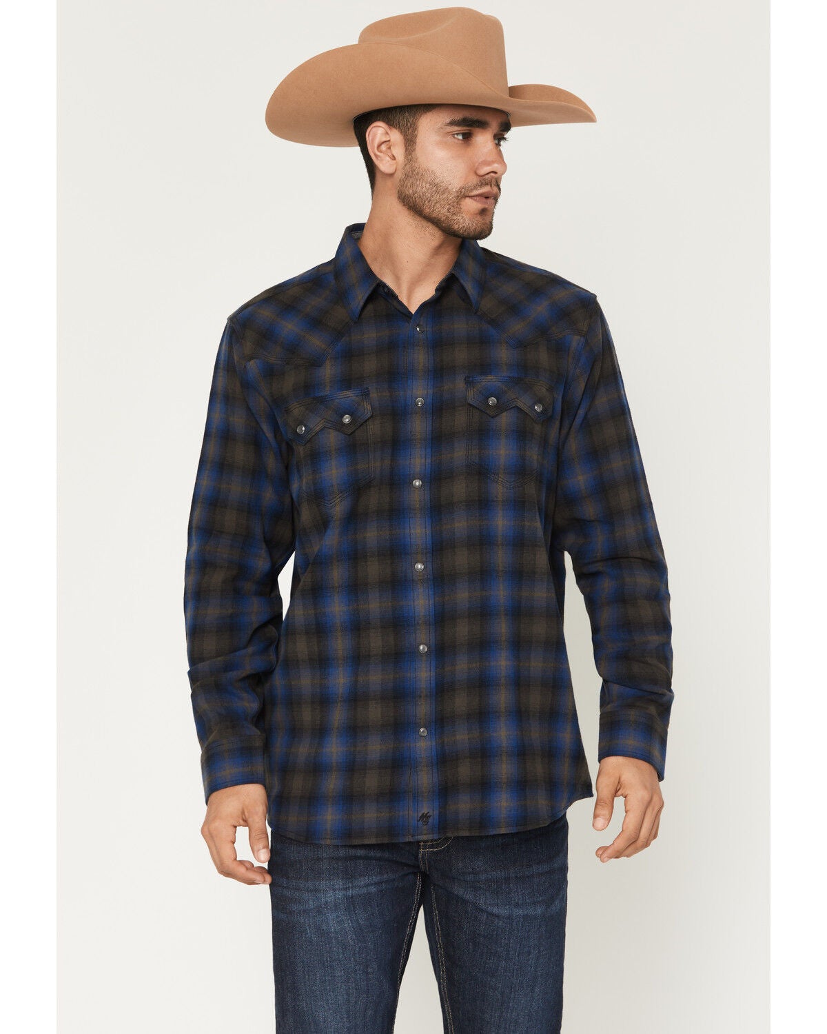 Moonshine Spirit&reg; Men's Stage Light Plaid Print Long Sleeve Snap Flannel Shirt, Blue, hi-res