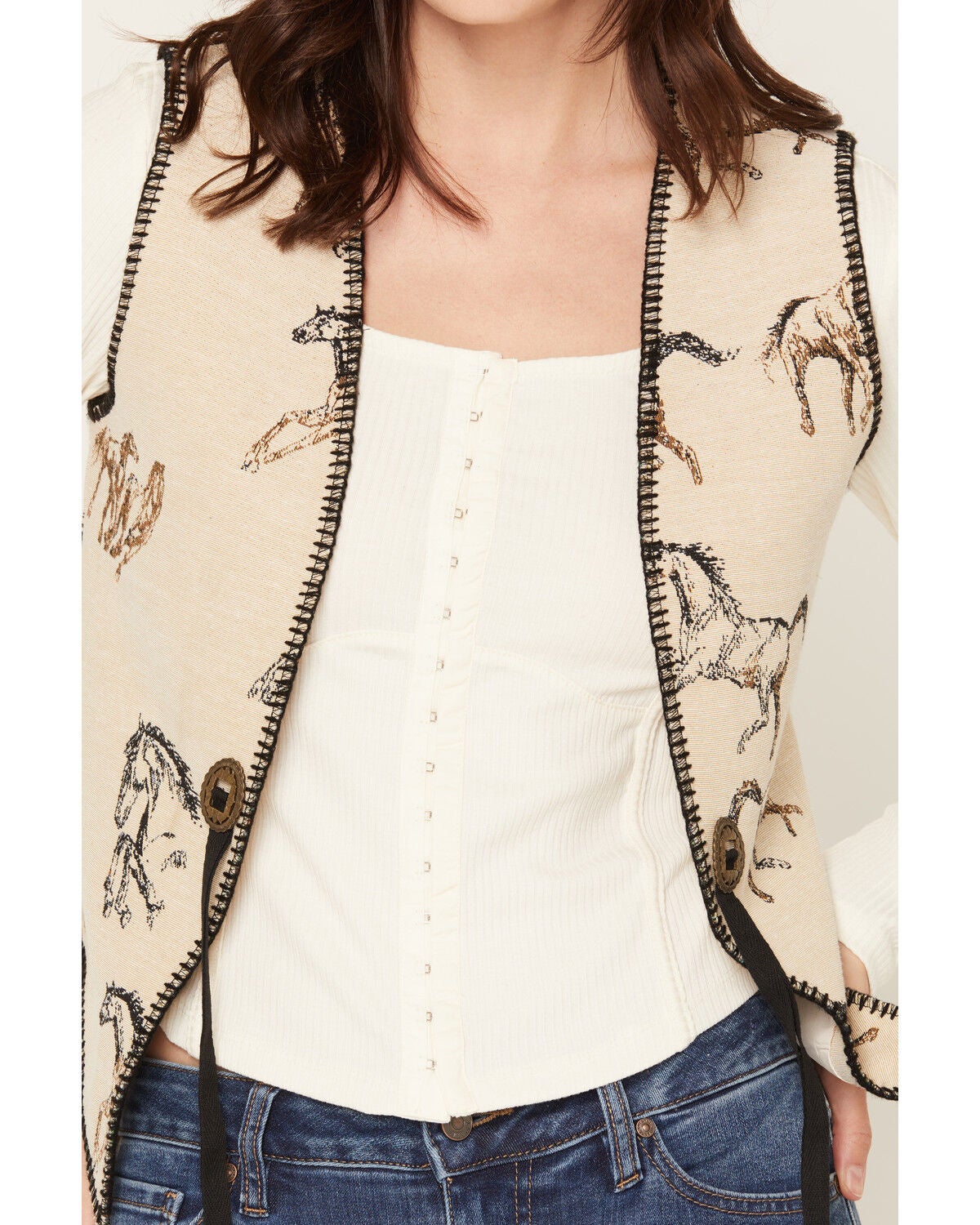 Image #3 - Fornia Women's Running Horse Whip Stitch Vest, Natural, hi-res