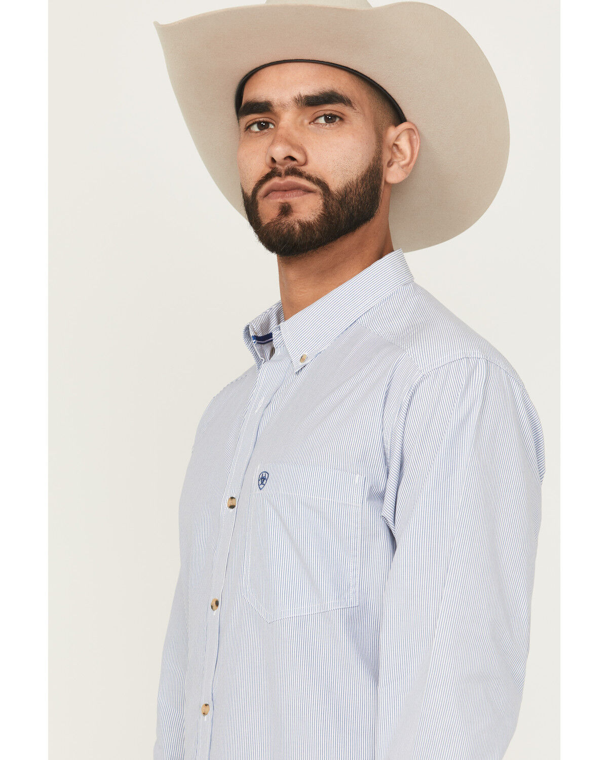 Image #2 - Ariat Men's Dayne Mini Striped Long Sleeve Western Shirt, Blue, hi-res