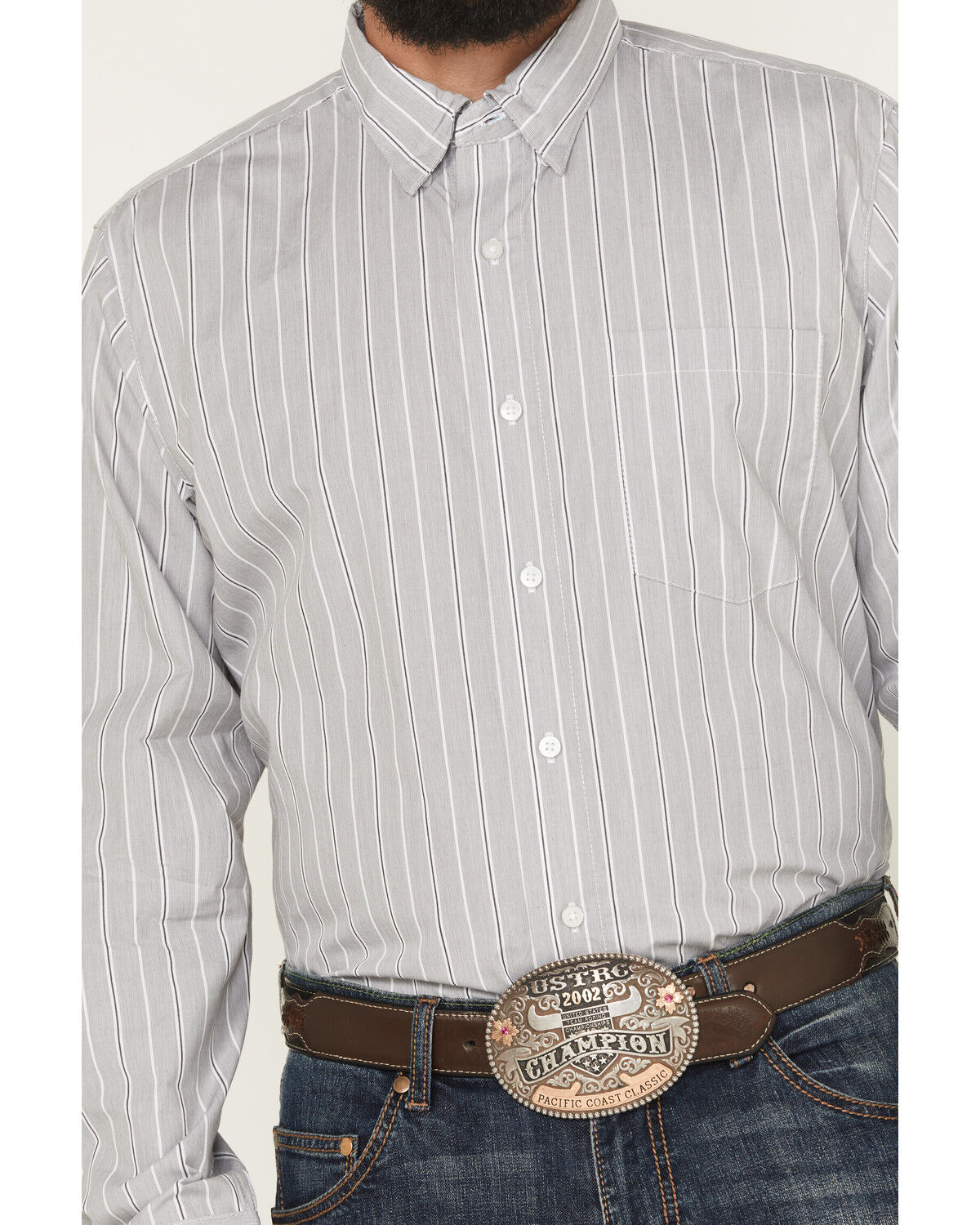 Image #3 - Wrangler X Cody Johnson Men's Striped Long Sleeve Button-Down Western Shirt, Grey, hi-res
