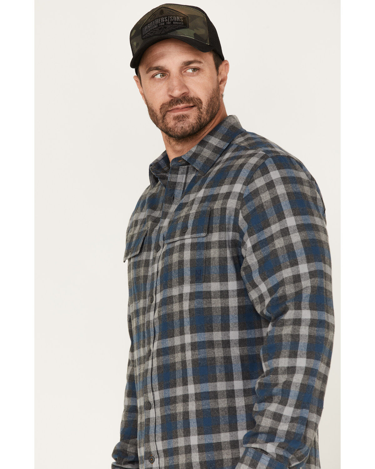 Image #2 - Brothers and Sons Men's Everyday Plaid Print Button Down Western Flannel Shirt, Blue, hi-res