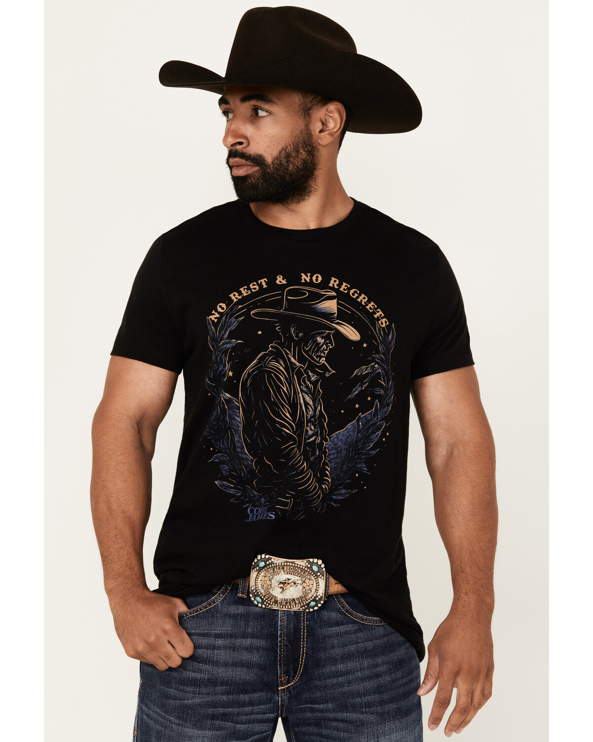 Image #3 - Cody James Men's No Regrets Cowboy Short Sleeve Graphic T-Shirt, Black, hi-res