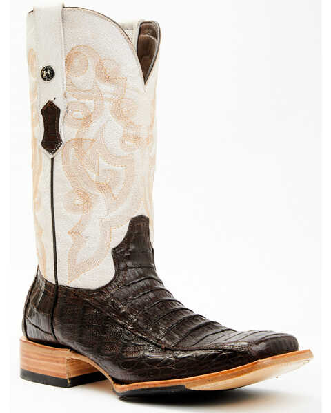 Tanner Mark Men's Exotic Caiman Belly Western Boots - Broad Square Toe, Brown, hi-res