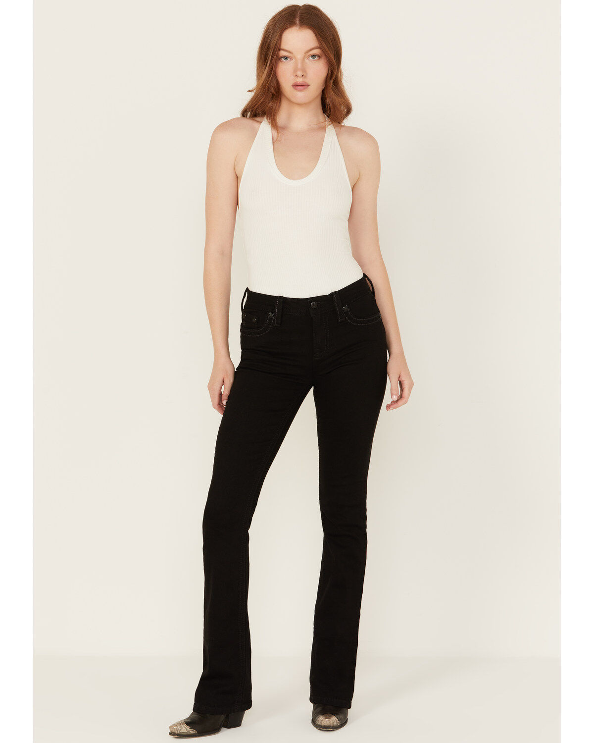 Image #3 - Miss Me Women's Mid Rise Border Stitch Bootcut Stretch Denim Jeans, , hi-res