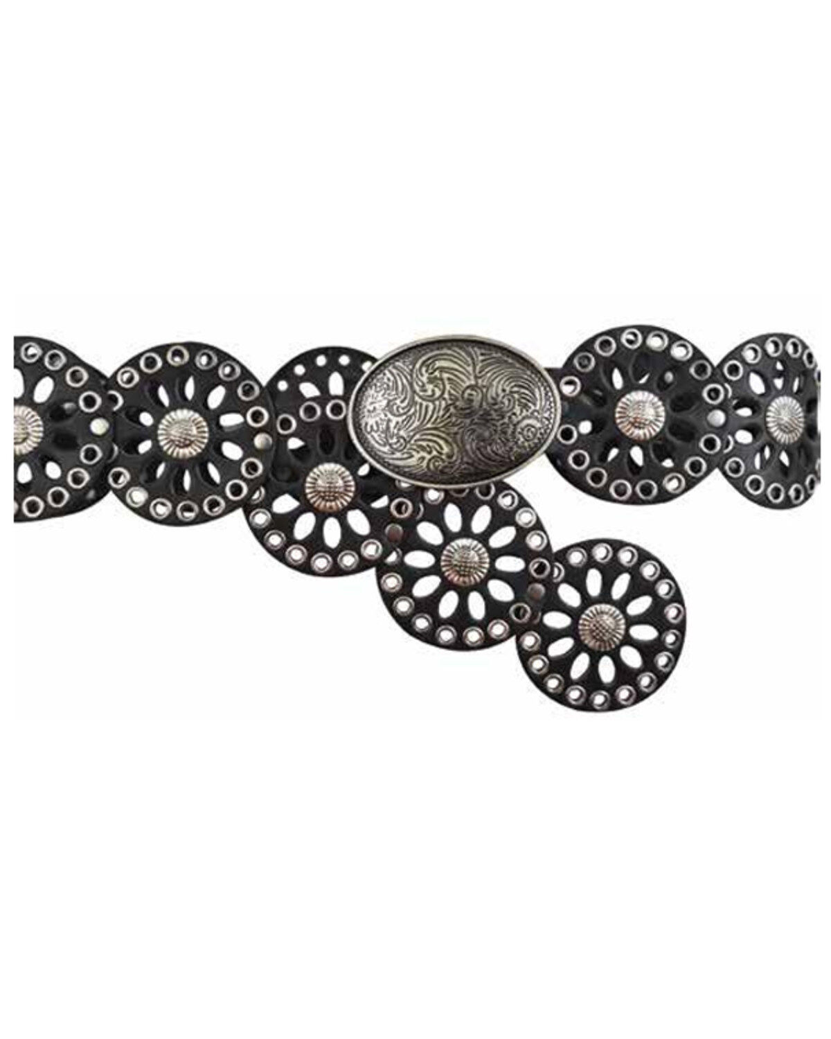 Image #1 - Lyntone Women's Black Round Leather Concho Belt, Black, hi-res