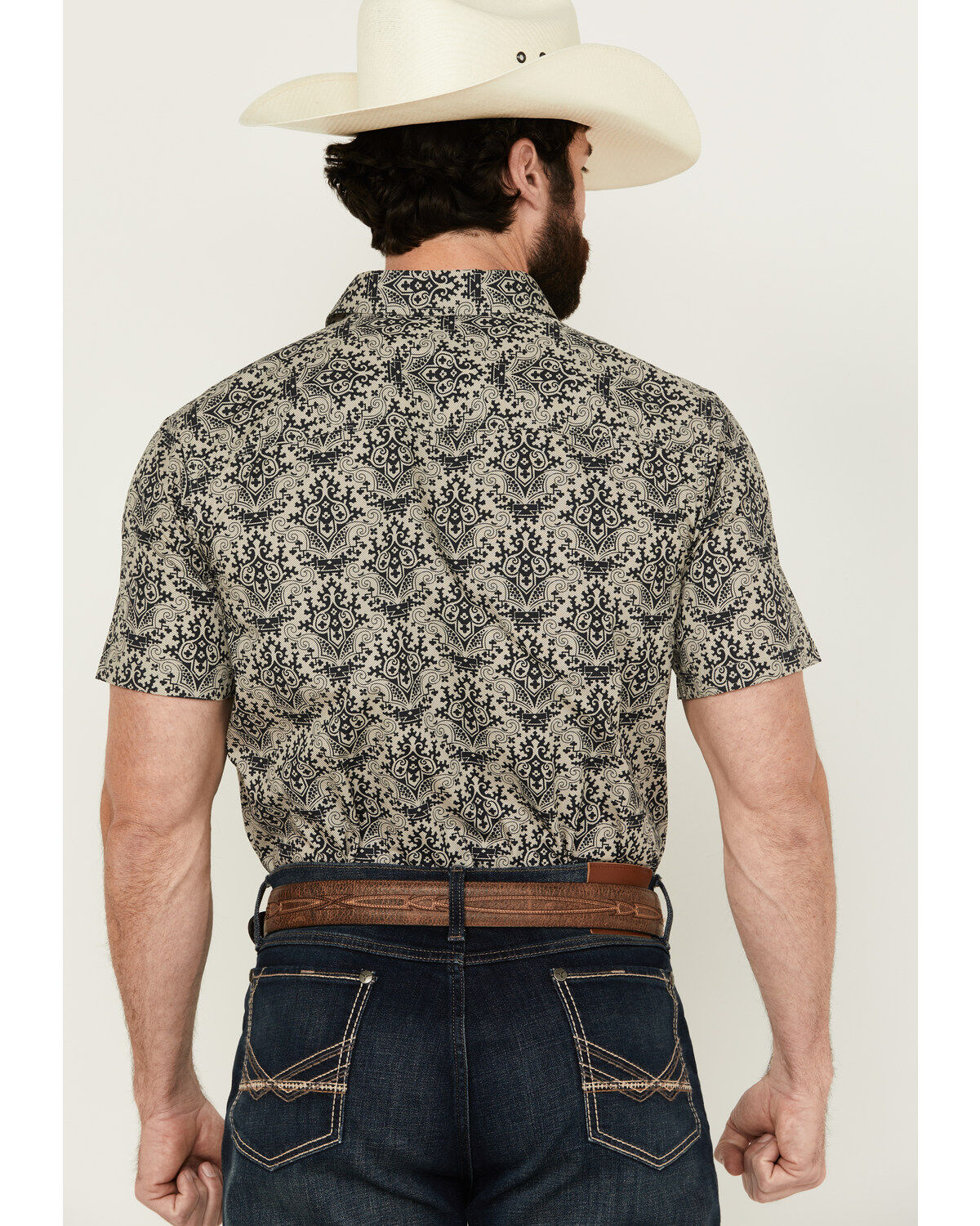 Product Name:  Gibson Men's Queen of Spades Medallion Print Short Sleeve Button-Down Western Shirt
