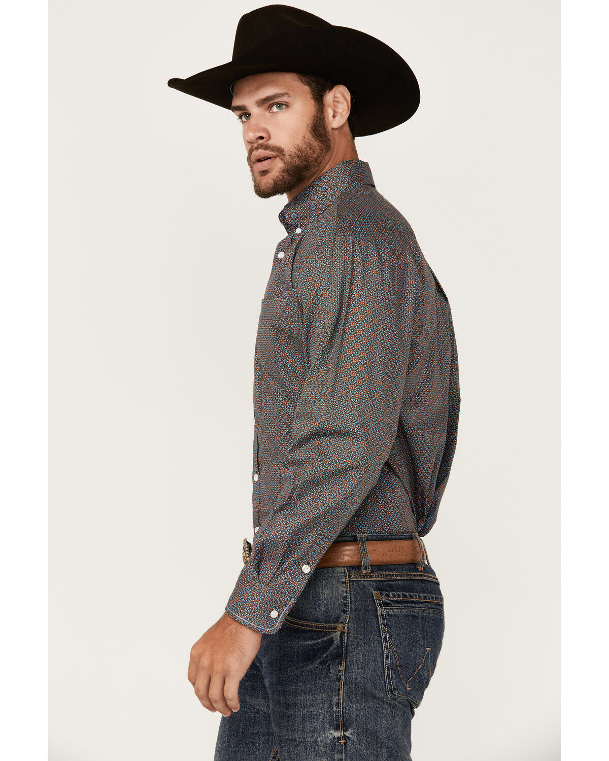 Image #2 - Rough Stock by Panhandle Men's Geo Print Long Sleeve Button-Down Stretch Western Shirt, Brown, hi-res