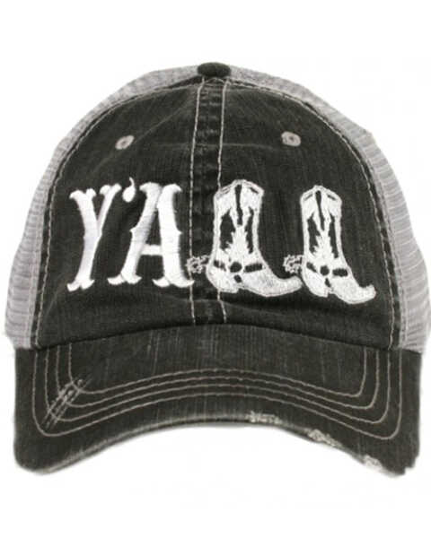 Image #1 - Katydid Women's Y'all Boots Embroidered Mesh-Back Ball Cap , Grey, hi-res
