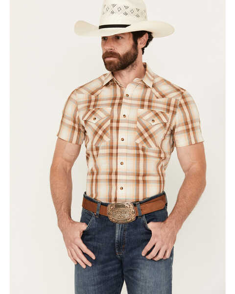Image #1 - Pendleton Men's Frontier Plaid Print Short Sleeve Snap Western Shirt, Tan, hi-res