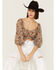 Beyond The Radar Women's Print Balloon Sleeve Blouse, Brown, hi-res