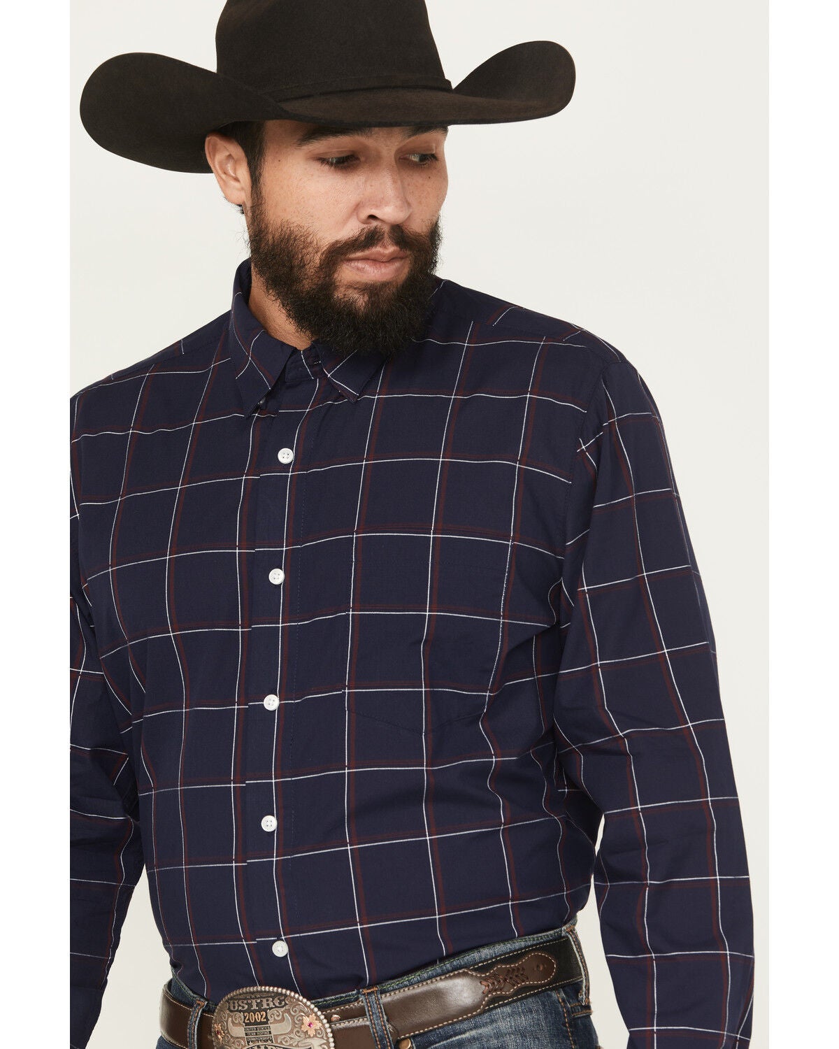 Image #2 - Wrangler X Cody Johnson Men's Plaid Print Long Sleeve Button-Down Western Shirt - Tall, Navy, hi-res