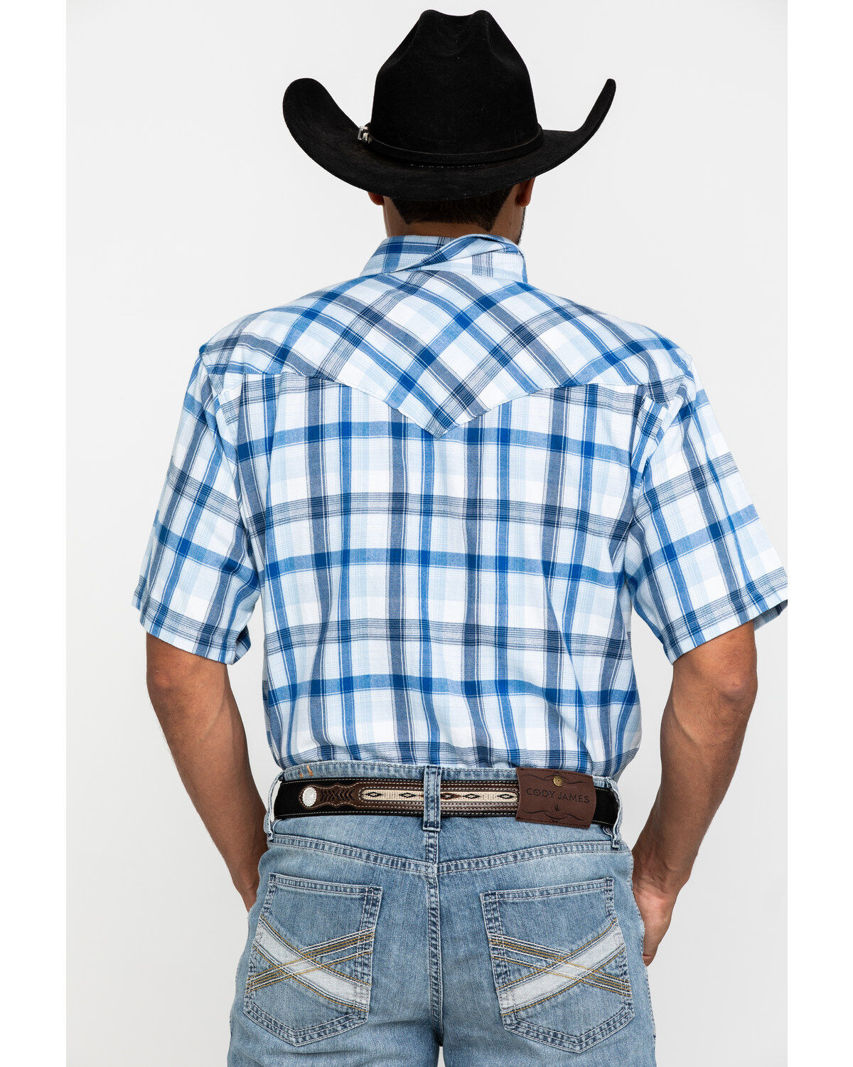 Image #2 - Resistol Men's Blue Vallecito Large Plaid Short Sleeve Western Shirt, , hi-res
