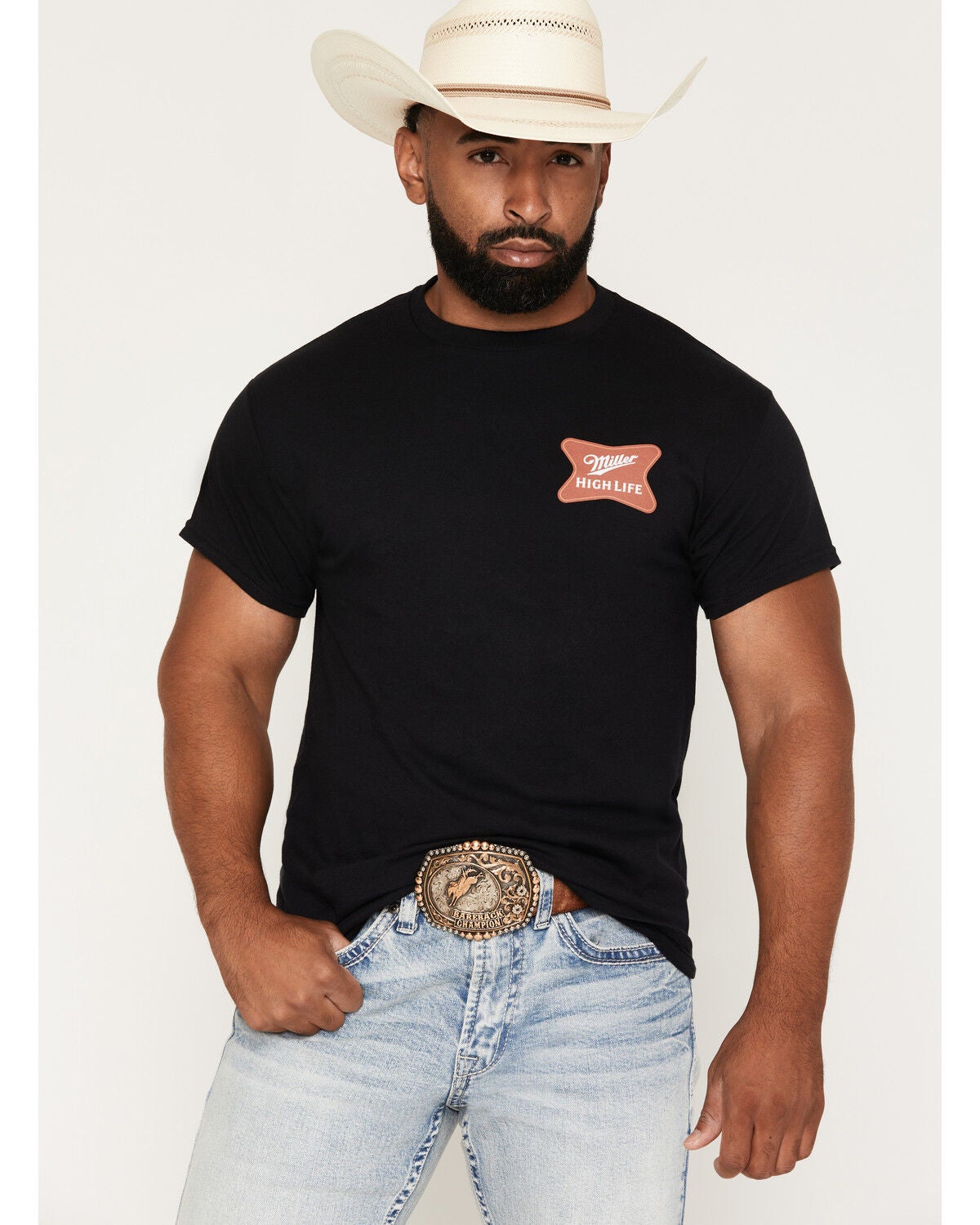 Image #2 - Miller Men's High Life Neon Billiard Short Sleeve Graphic T-Shirt, Black, hi-res