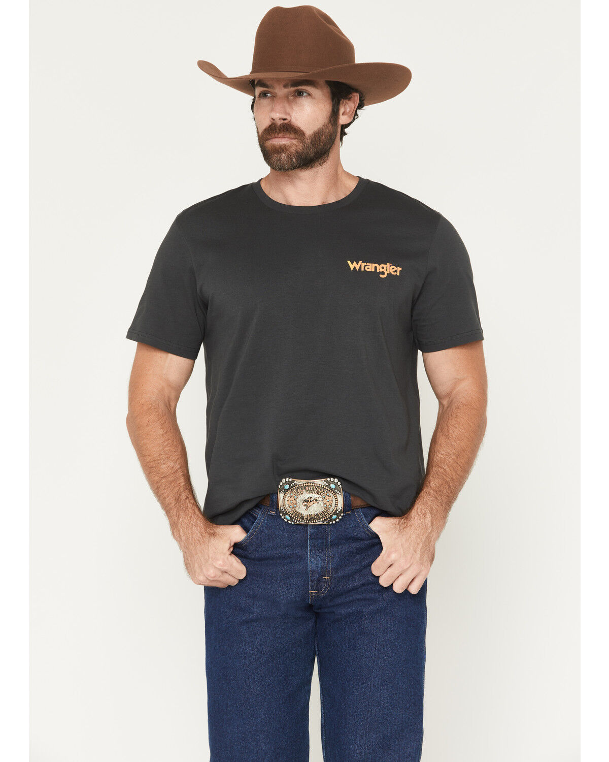 Image #2 - Wrangler Men's Neon Cowboy Short Sleeve Graphic T-Shirt, Black, hi-res