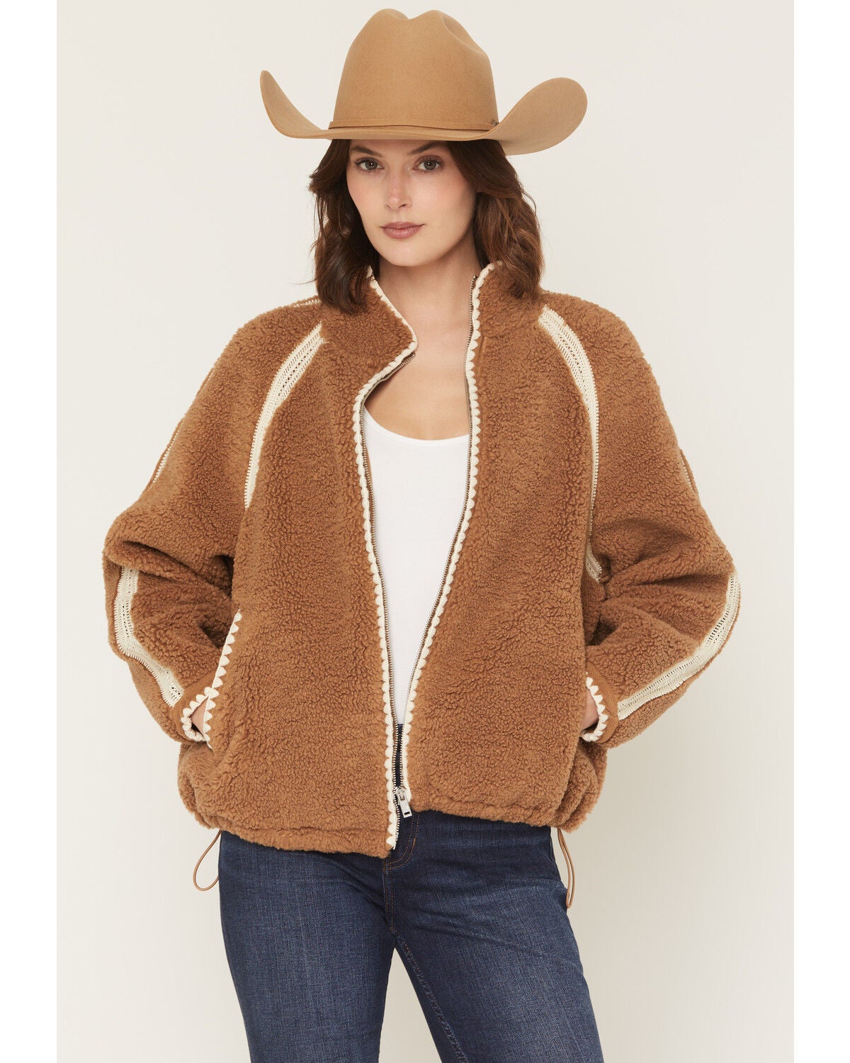 UGG Women's Nikia Crochet Zip-Up Jacket, Chestnut, hi-res