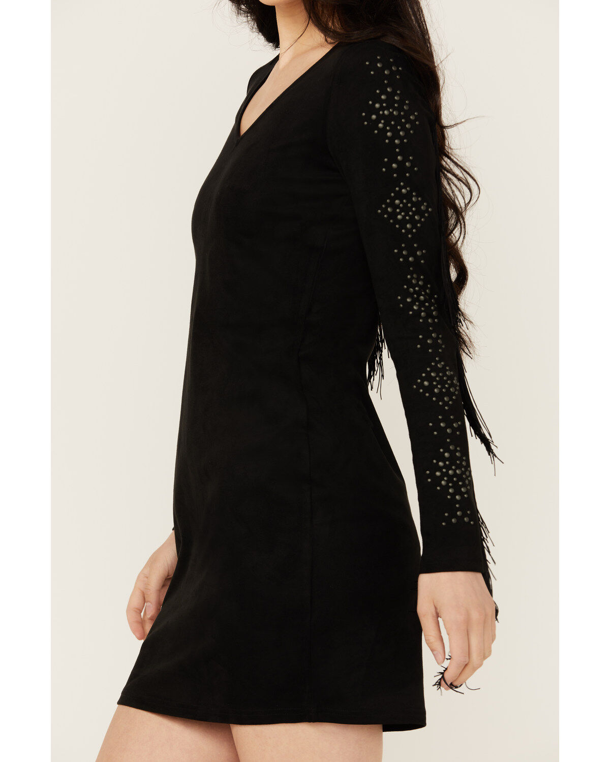 Image #3 - Idyllwind Women's Lois Studded Long Sleeve Fringe Mini Dress, Black, hi-res