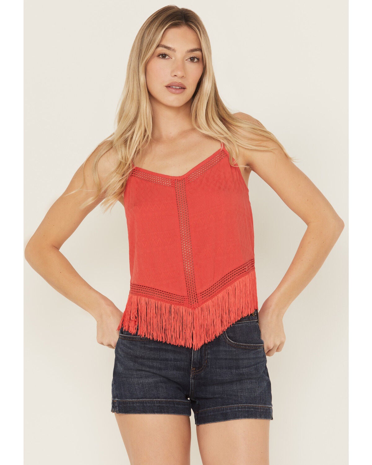 Idyllwind Women's Briarwick Jacquard Fringe Sleeveless Tank Top, Coral, hi-res