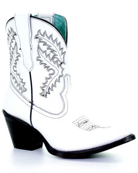 Image #1 - Corral Women's White Embroidery Western Booties - Snip Toe, , hi-res