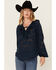 Image #1 - Shyanne Women's Floral Long Sleeve Ruffle Peasant Top, Navy, hi-res
