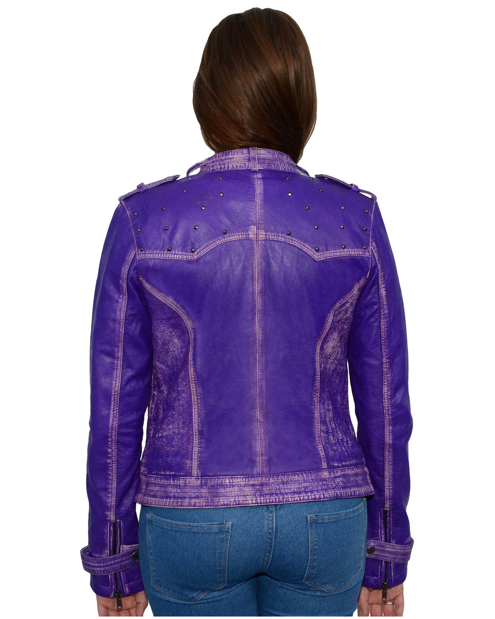 Image #2 - Milwaukee Leather Women's Studded Sheepskin Asymmetrical Moto Jacket, Purple, hi-res