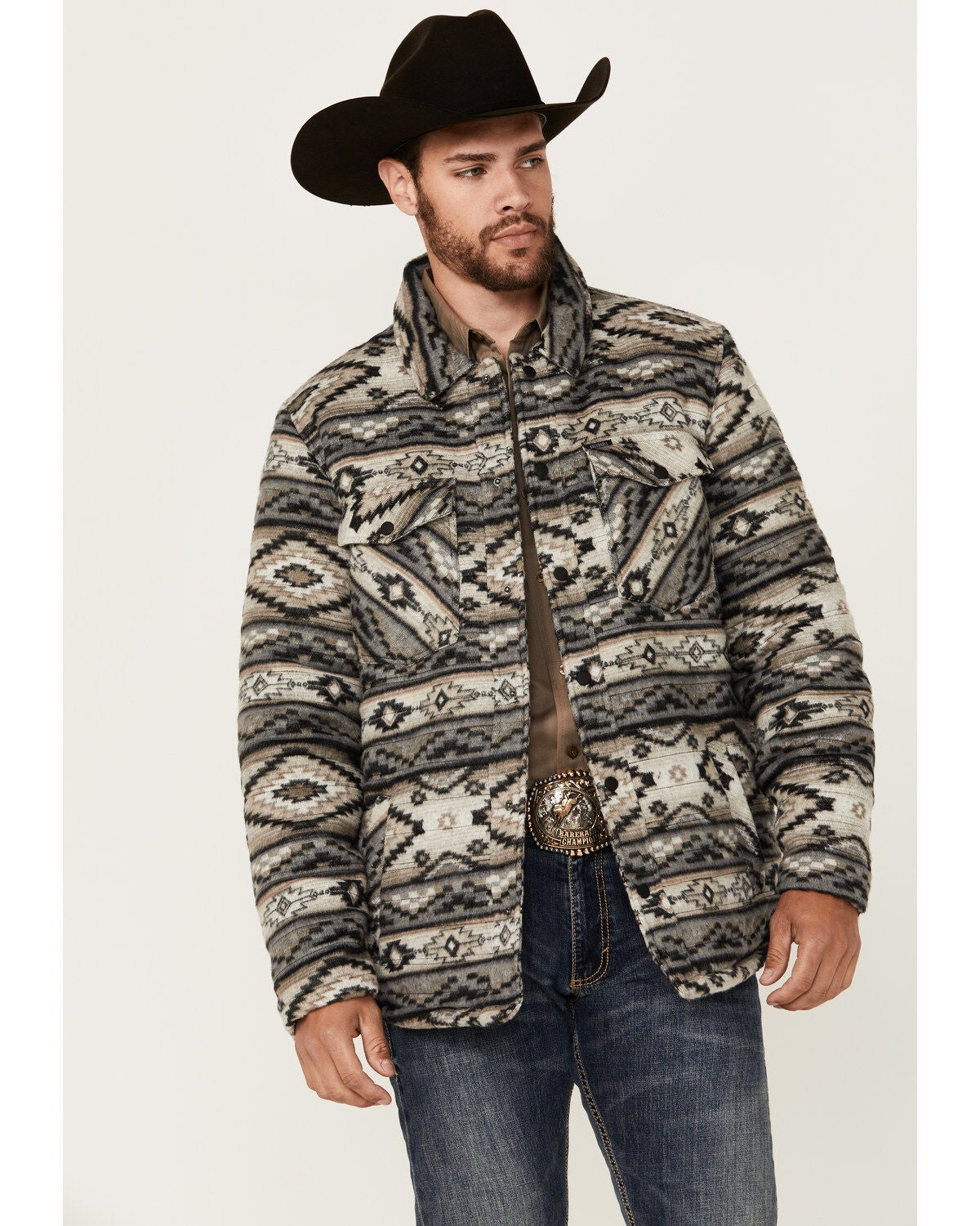 Rock & Roll Denim Men's Southwestern Quilted Snap Jacket, Taupe, hi-res