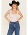Image #1 - Originality Women's Floral Print Eyelet Cropped Corset Top, Cream, hi-res