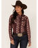 Image #1 - Wrangler Women's Serape Stripe Print Long Sleeve Western Pearl Snap Shirt, Wine, hi-res