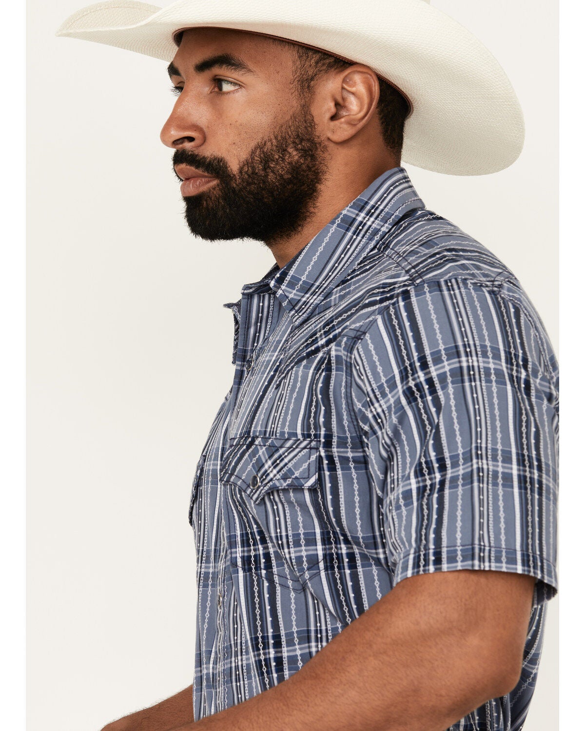 Image #2 - Cody James Men's Blue Lights Plaid Print Short Sleeve Snap Western Shirt, , hi-res