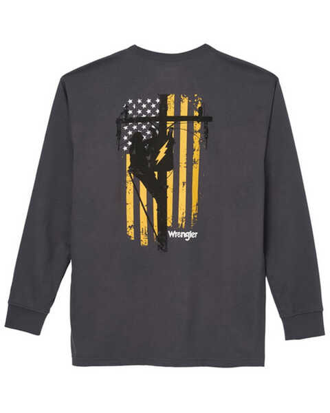 Wrangler Men's FR Lineman Flag Long Sleeve Graphic T-Shirt, Charcoal, hi-res