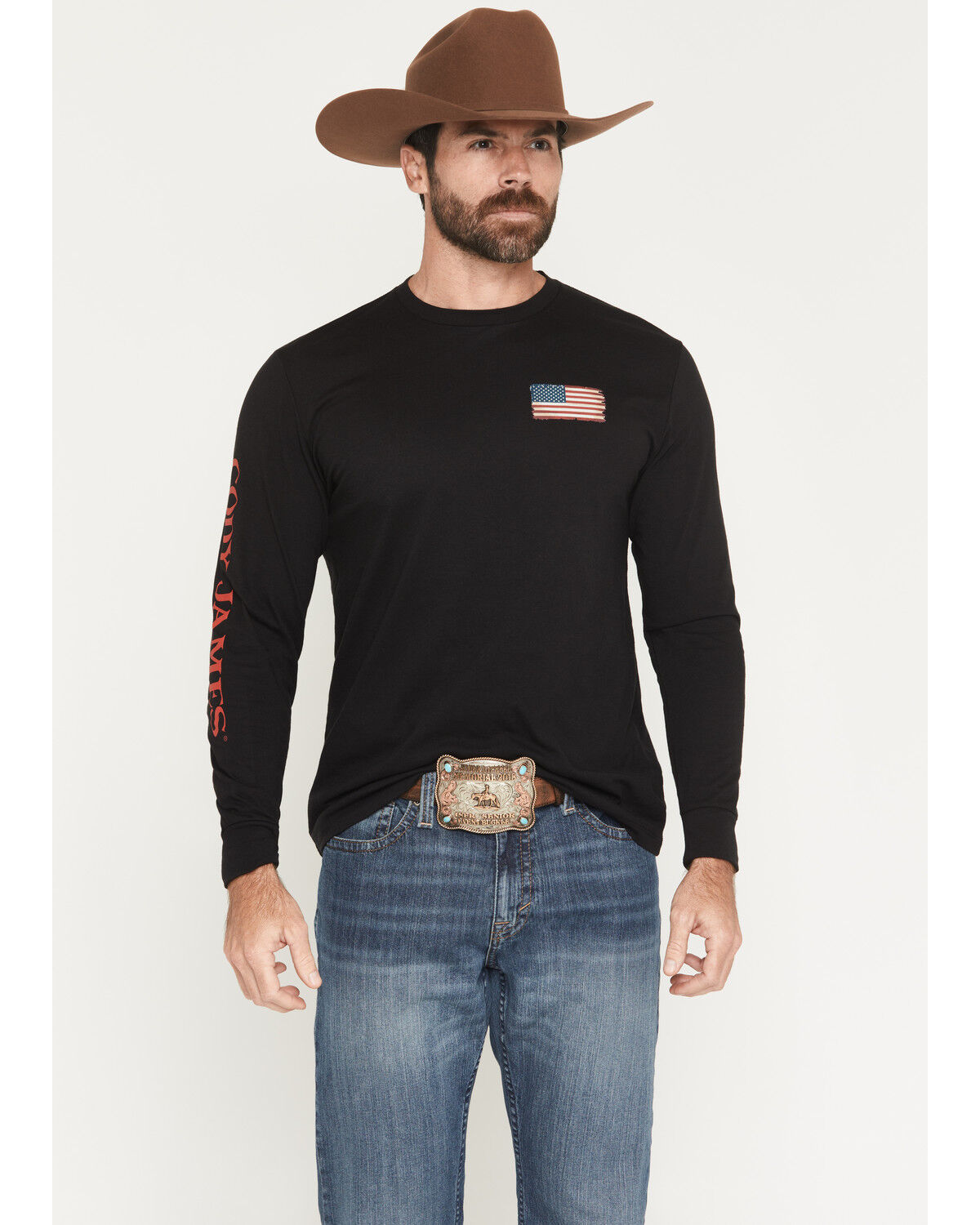 Image #1 - Cody James Men's Americana Logo Long Sleeve Graphic T-Shirt, Black, hi-res