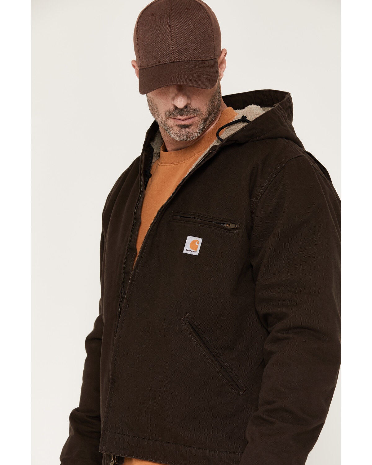 Image #2 - Carhartt Men's Washed Duck Sherpa Lined Hooded Work Jacket, Brown, hi-res