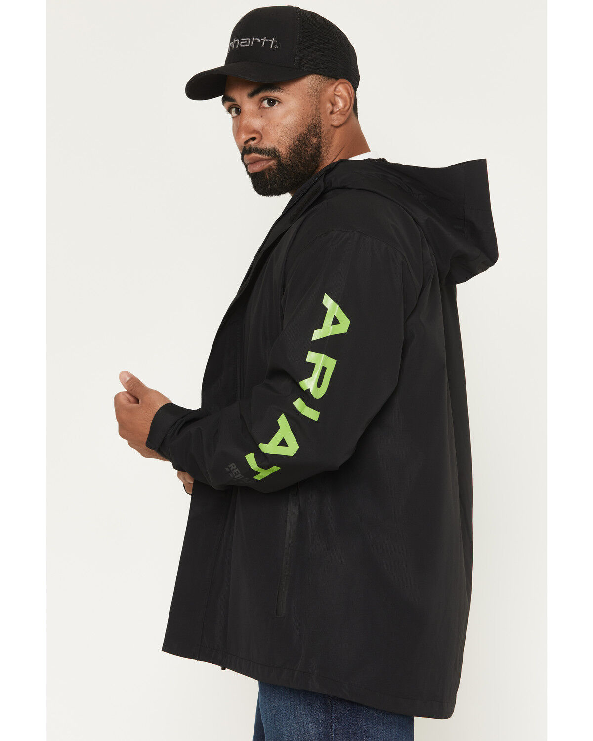Image #1 - Ariat Men's Rebar Stormshell Logo Waterproof Jacket, Black, hi-res