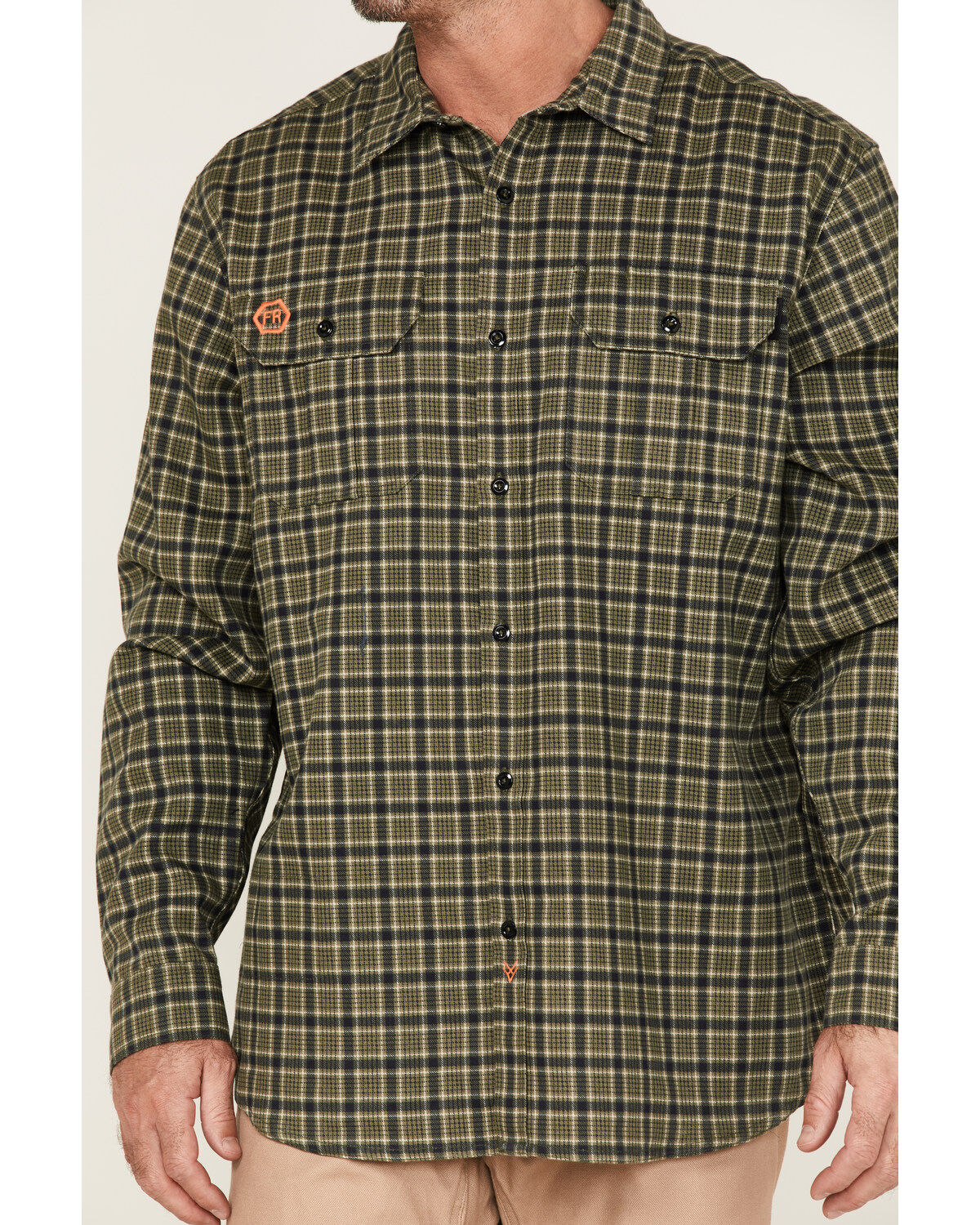 Image #3 - Hawx Men's FR Plaid Print Woven Long Sleeve Button-Down Work Shirt, Olive, hi-res