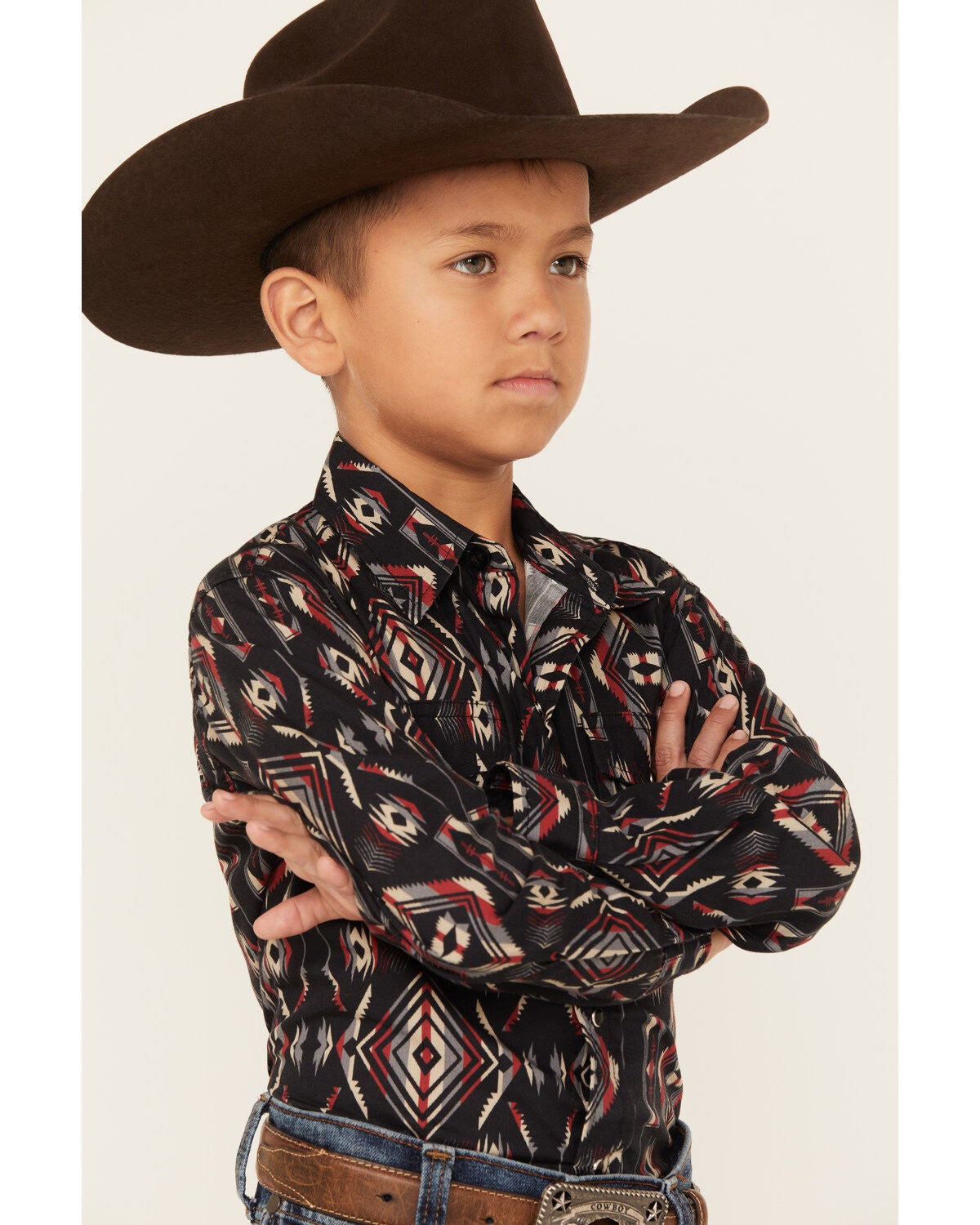 Image #2 - Roper Boys' Southwestern Stripe Print Long Sleeve Snap Western Shirt, , hi-res