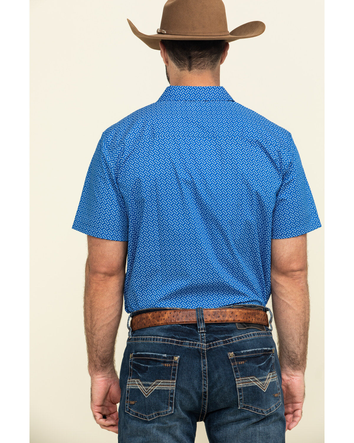 Image #2 - Gibson Men's Combover Geo Print Short Sleeve Western Shirt, Royal Blue, hi-res