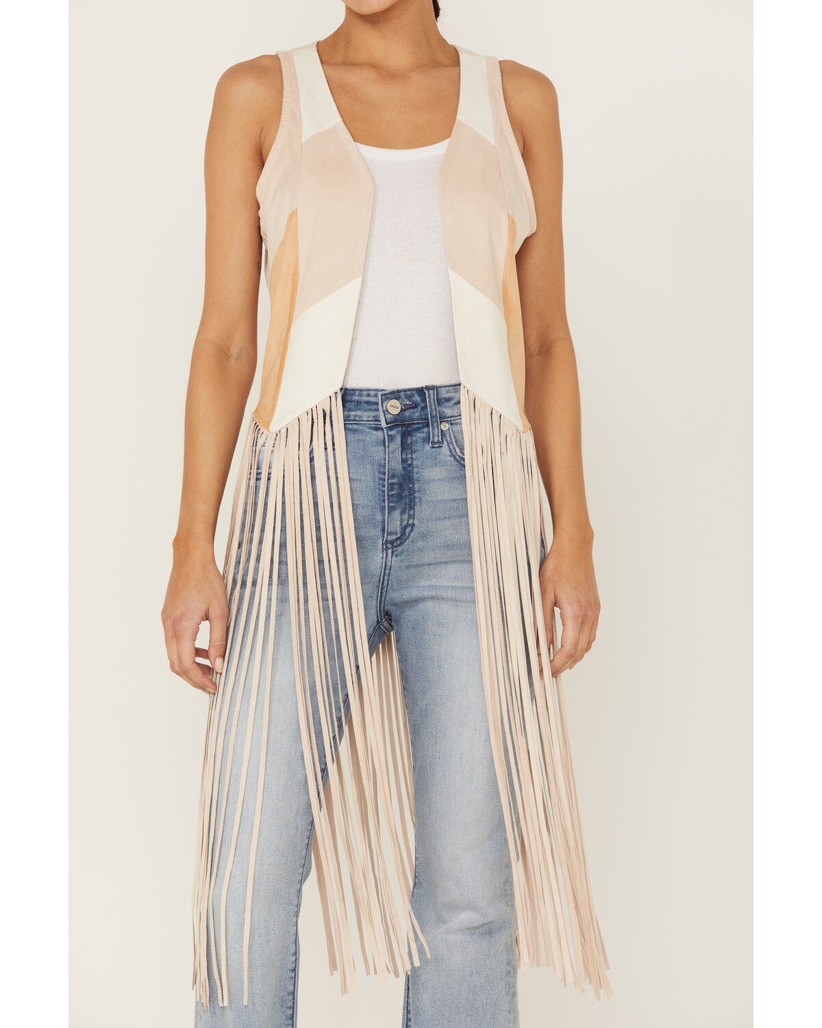 Image #3 - Shyanne Women's Patchwork Faux Suede Fringe Drop Vest, , hi-res