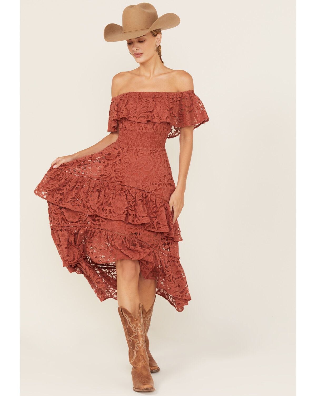 Image #1 - Shyanne Women's Lace Off The Shoulder High-Low Dress, Mauve, hi-res
