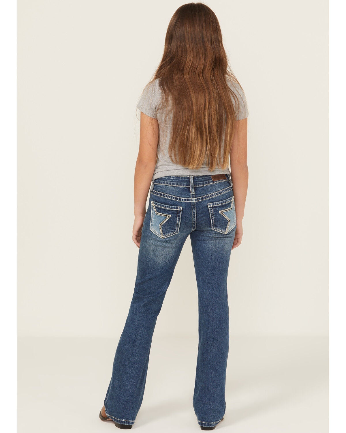 Rock & Roll Denim Girls' Star Embroidered Bootcut Stretch Denim Jeans, Medium Wash, hi-res