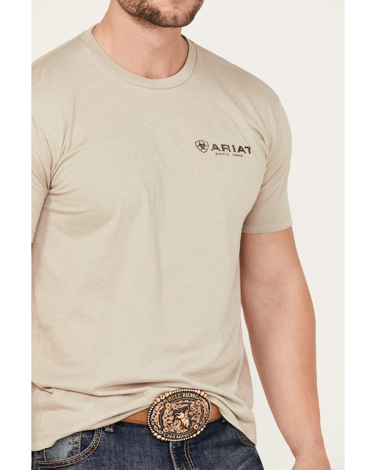 Image #3 - Ariat Men's Boot Barn Exclusive Zuni Flag Logo Short Sleeve Graphic T-Shirt, Tan, hi-res