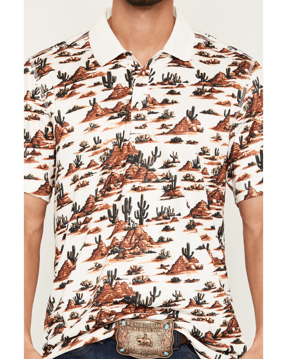 Image #3 - RANK 45&reg; Men's Josey Desert Print Short Sleeve Button-Down Polo Shirt, Cream, hi-res