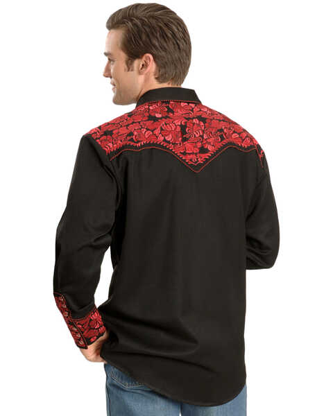 Image #3 - Scully Men's Crimson Floral Embroidery Retro Long Sleeve Western Shirt, , hi-res