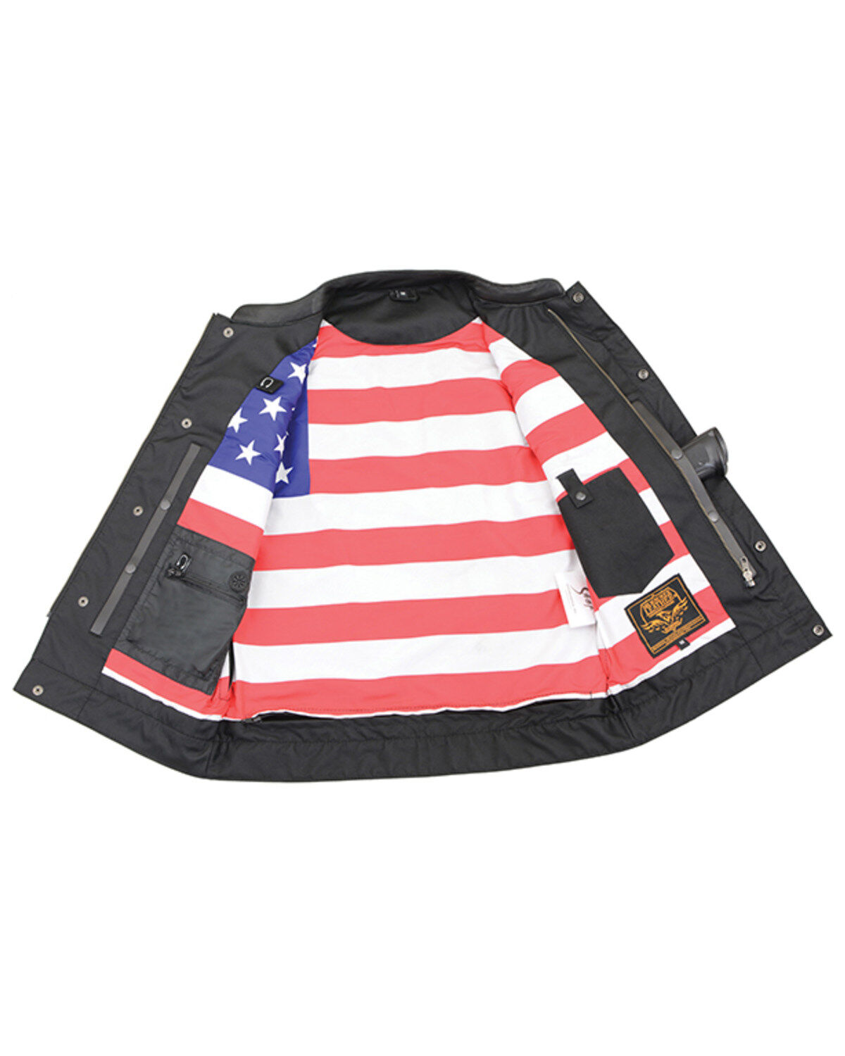 Image #4 - Milwaukee Leather Men's Old Glory Laced Arm Hole Concealed Carry Leather Vest - 7X, Black, hi-res