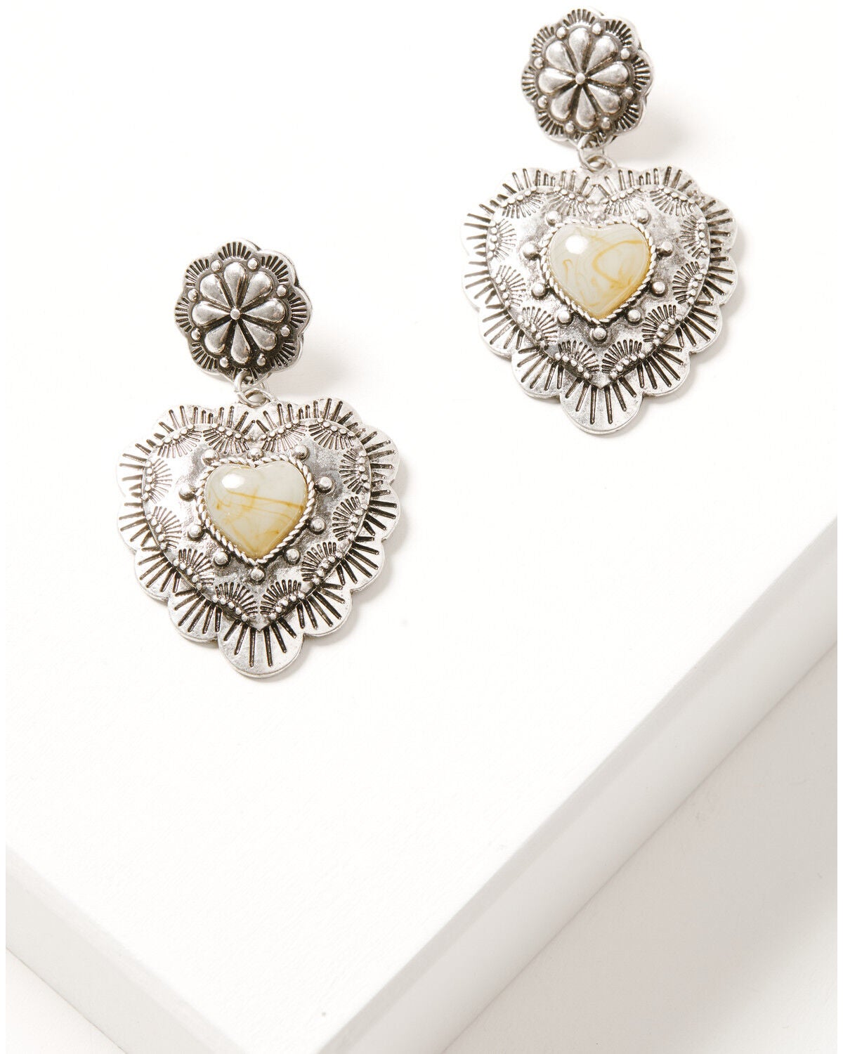 Shyanne Women's Statement Heart Earrings, Silver, hi-res