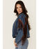 Image #2 - Rock & Roll Denim Women's Medium Wash Faux Suede Fringe Denim Jacket, , hi-res