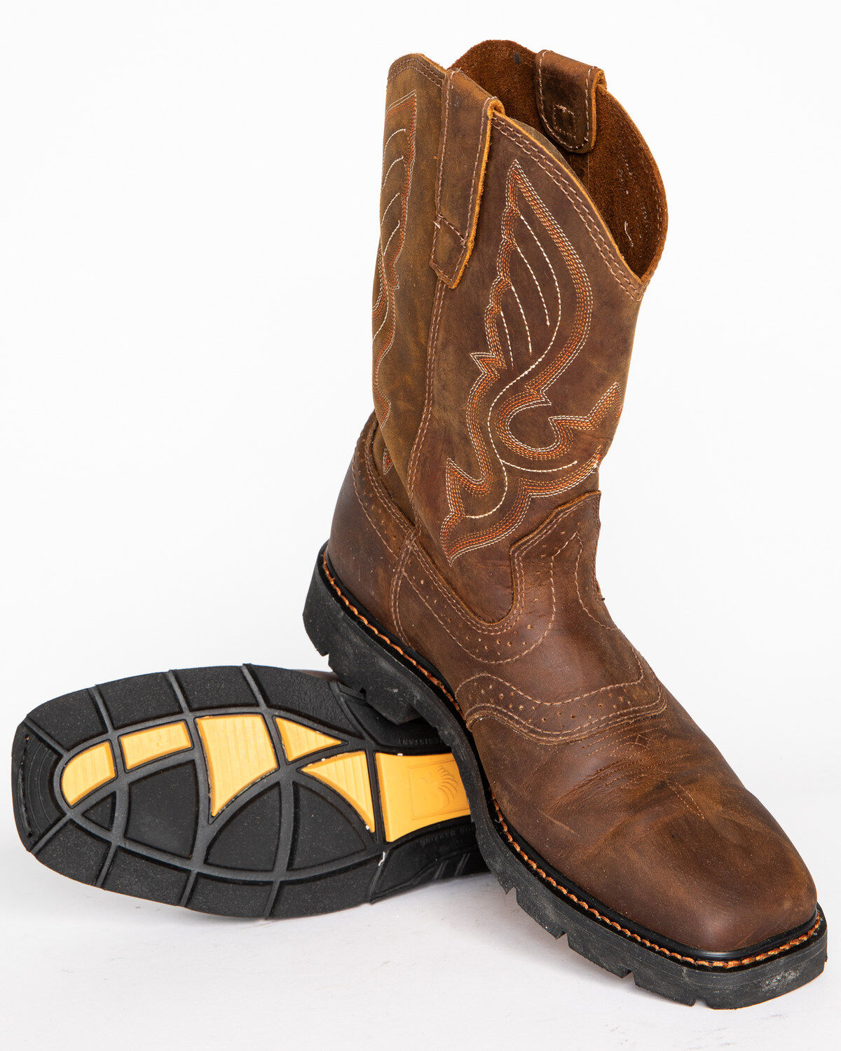 Image #9 - Cody James® Men's Broad Square Toe Western Work Boots, Brown, hi-res