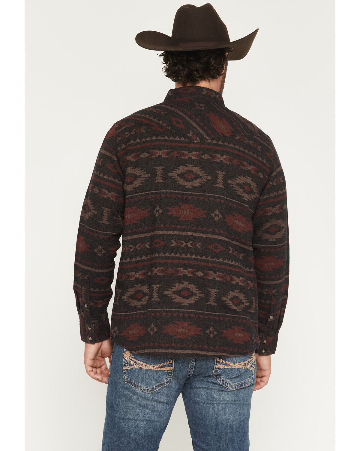 Image #4 - Moonshine Spirit Men's Antler Southwestern Print Long Sleeve Snap Flannel Shirt, Burgundy, hi-res