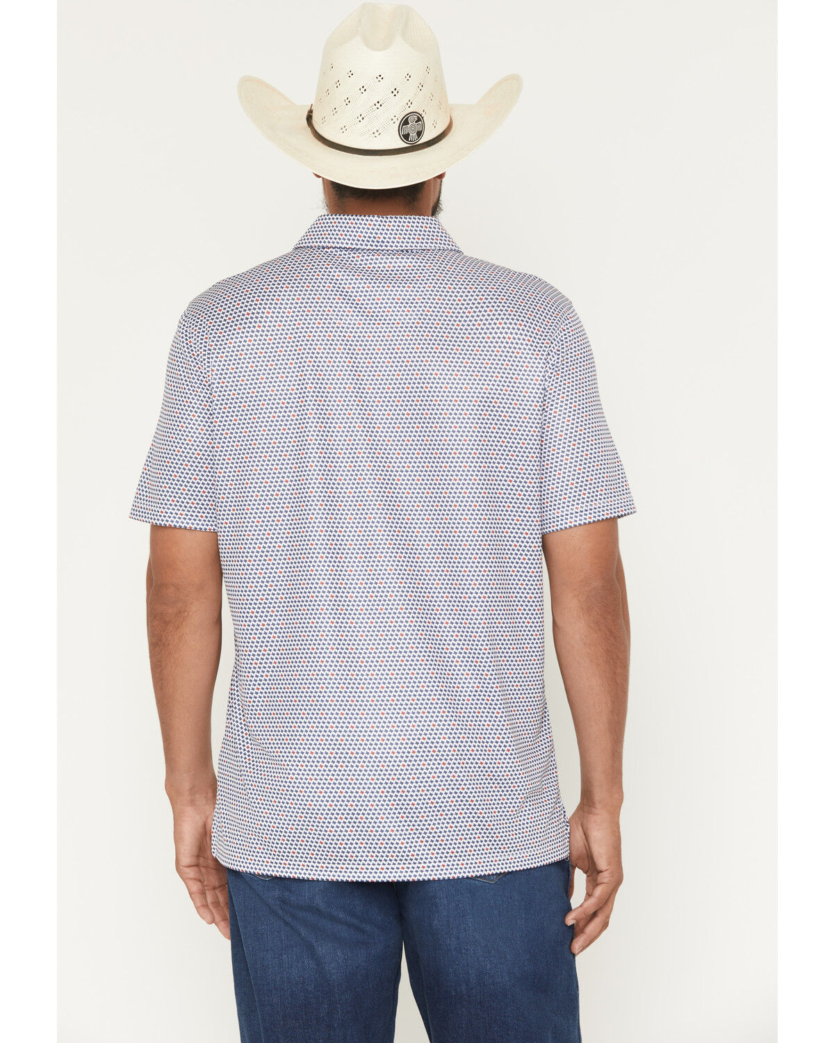 Image #4 - Panhandle Slim Men's Texas Print Short Sleeve Pearl Snap Performance Polo, Navy, hi-res