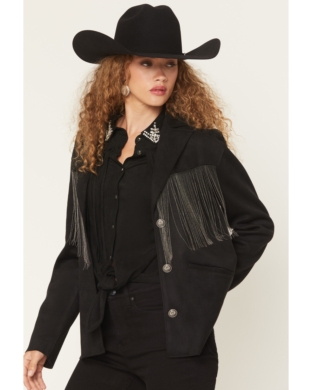 Image #2 - Idyllwind Women's Colton Faux Suede Fringe Blazer, Black, hi-res