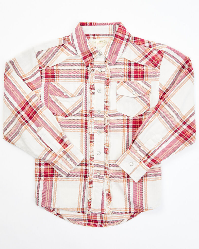 Shyanne Toddler Girls' Ivory & Pink Long Sleeve Plaid Shirt, Ivory, hi-res